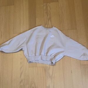 Nike Girls Light Tan Crew Neck Cropped Sweatshirt